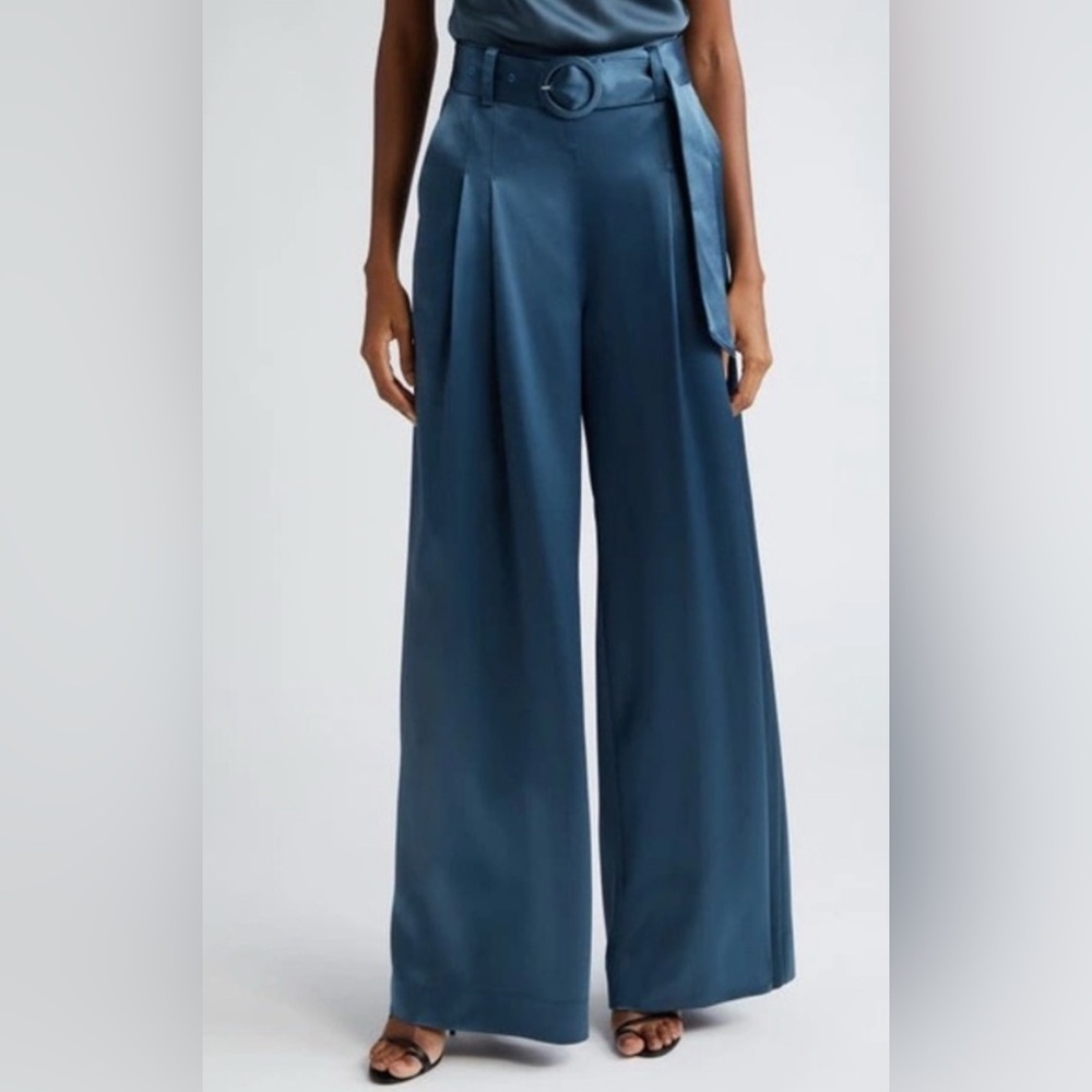 EUC Cinq A Sept Shauna Satin Wide Leg Pants In Onyx 12 no belt
